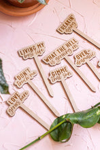 Load image into Gallery viewer, Funny Script Wooden Plant Markers: Love Grows Here