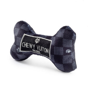 Black Checker Chewy Vuitton Bone Squeaker Dog Toy: Large