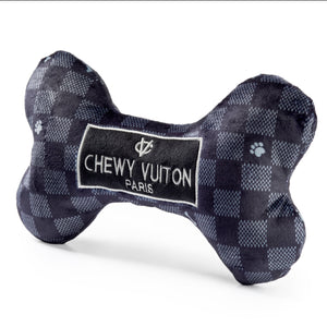 Black Checker Chewy Vuitton Bone Squeaker Dog Toy: Large