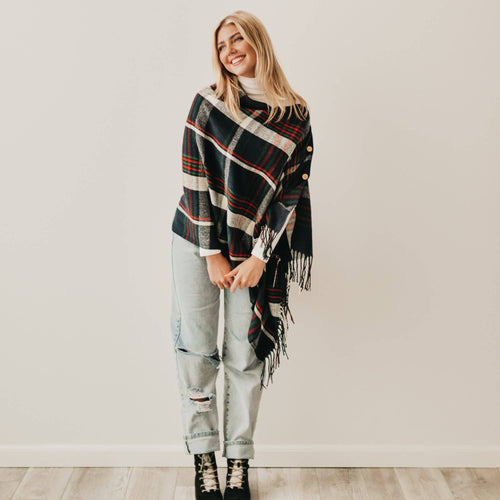 PS Button Plaid Shawl Scarf