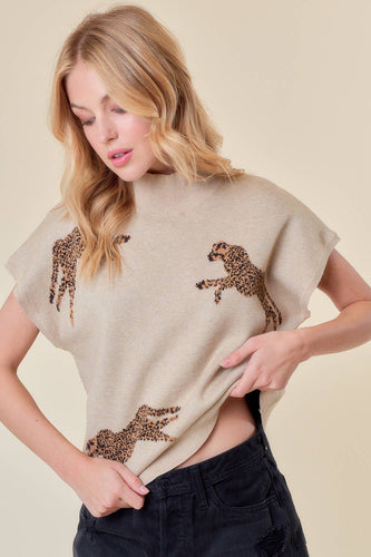 Chesney Cheetah Short Sleeve Sweater